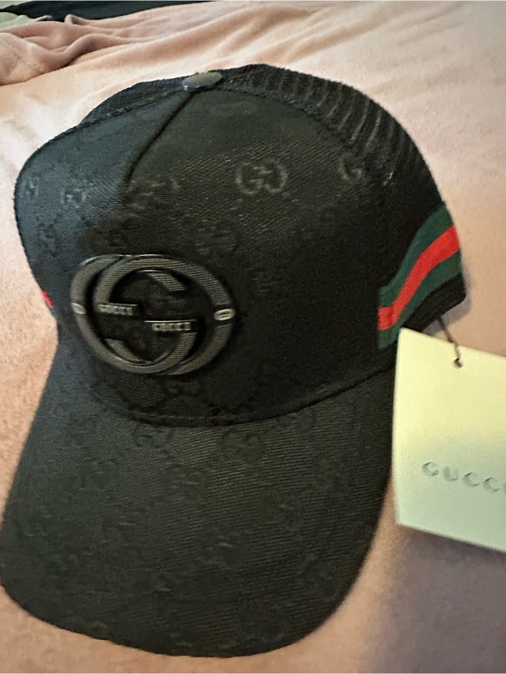 Gucci Black Baseball Cap with Green and Red Web Stripe